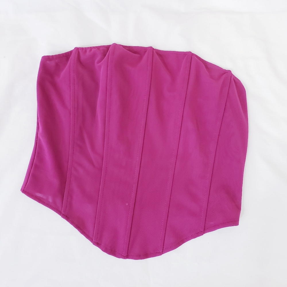 Windsor Pink Magenta Mesh Zip Back Corset Size Large Strapless Structured